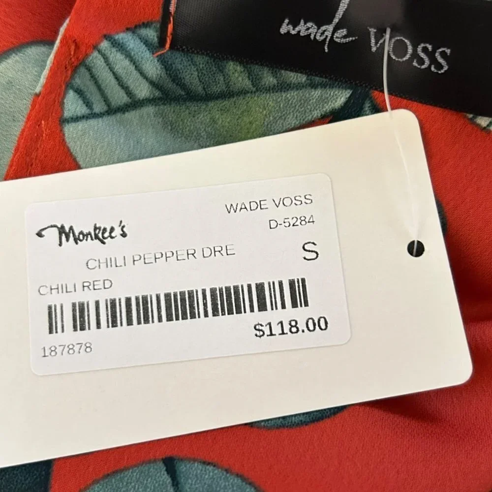 NWT Wade Voss Chili Pepper Long Sleeve Mini Dress Wrap Skirt Tie Size Small